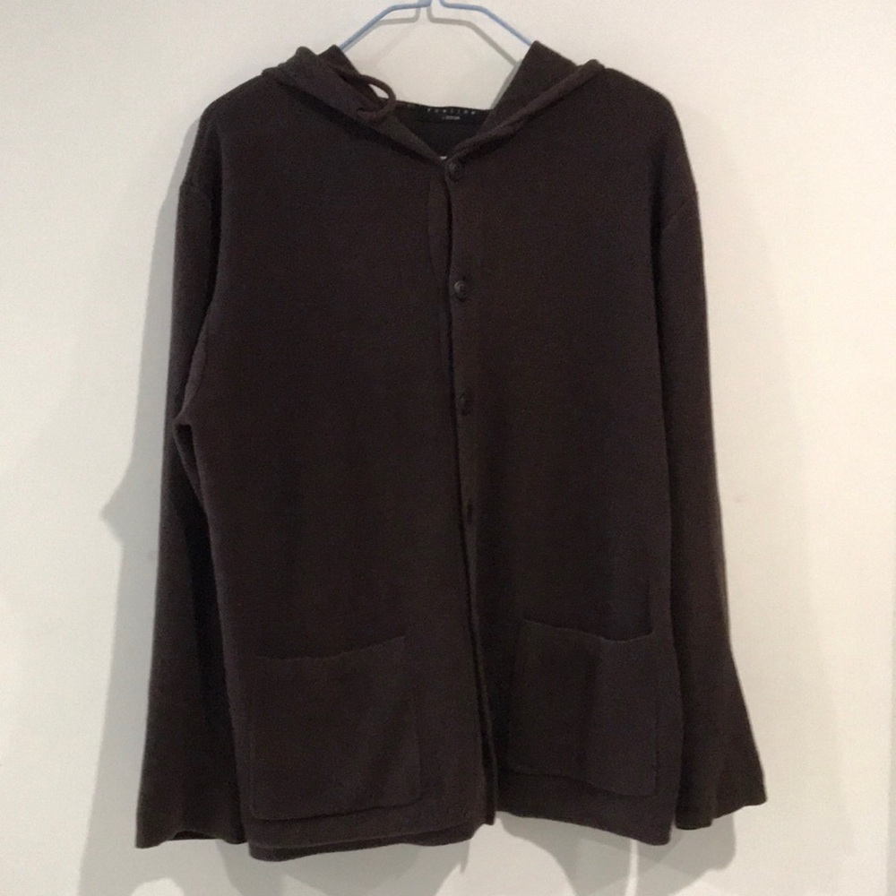 Button-Up Hooded Knit Cardigan in Deep Brown